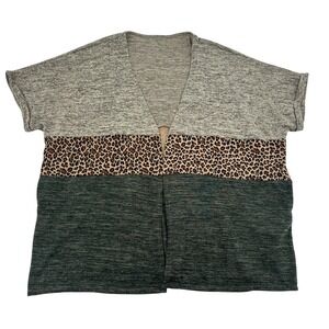 Womens 1XL Colorblock Leopard Print Kimono Cardigan Sweater Top Mob Wife Soft